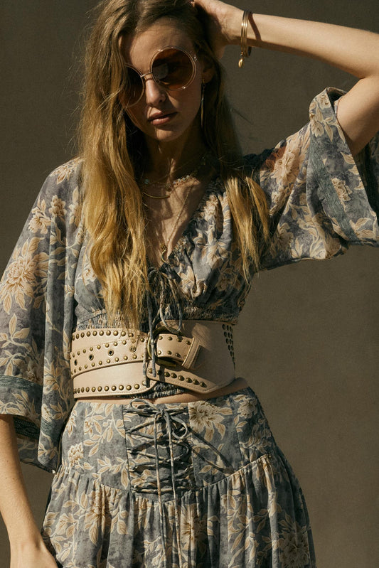 Dearest Love Floral Chiffon Cropped Peasant Top
