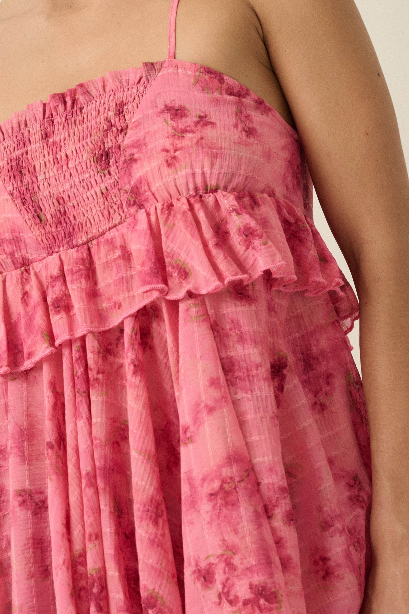 Full Bloom Striped Floral Chiffon Babydoll Cami Top