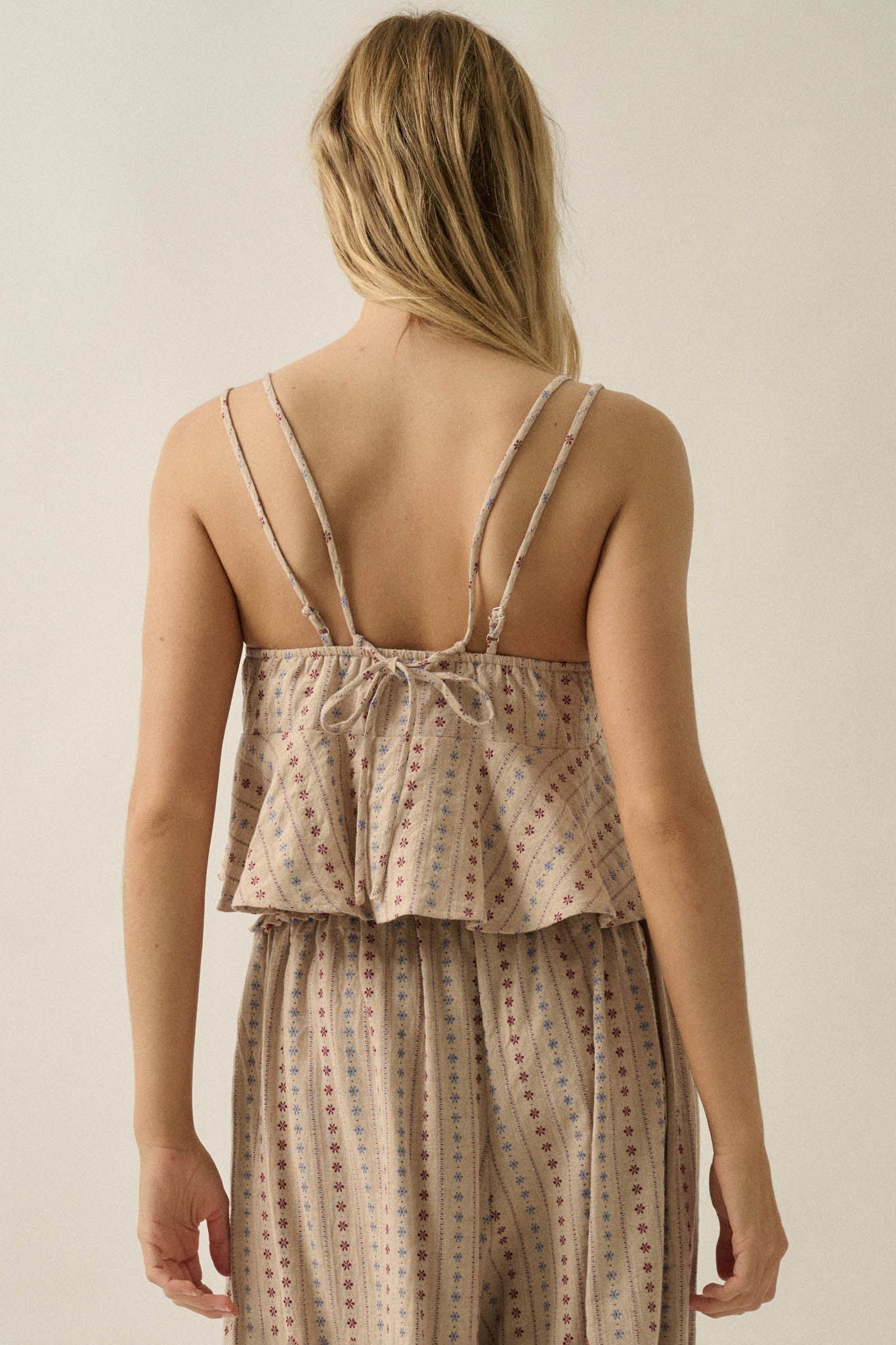 Market Day Floral-Stripe Cotton Babydoll Cami Top