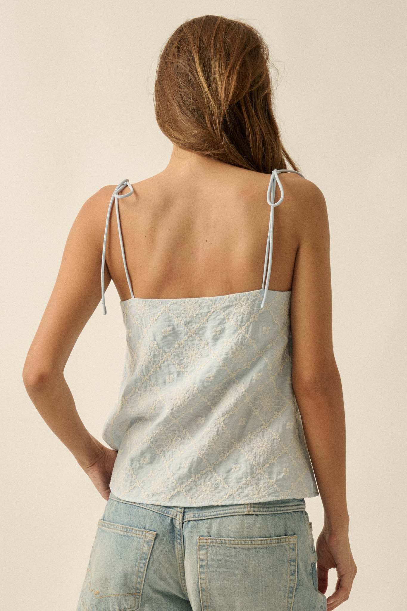 Feeling Flirty Embroidered Straight-Neck Cami Top