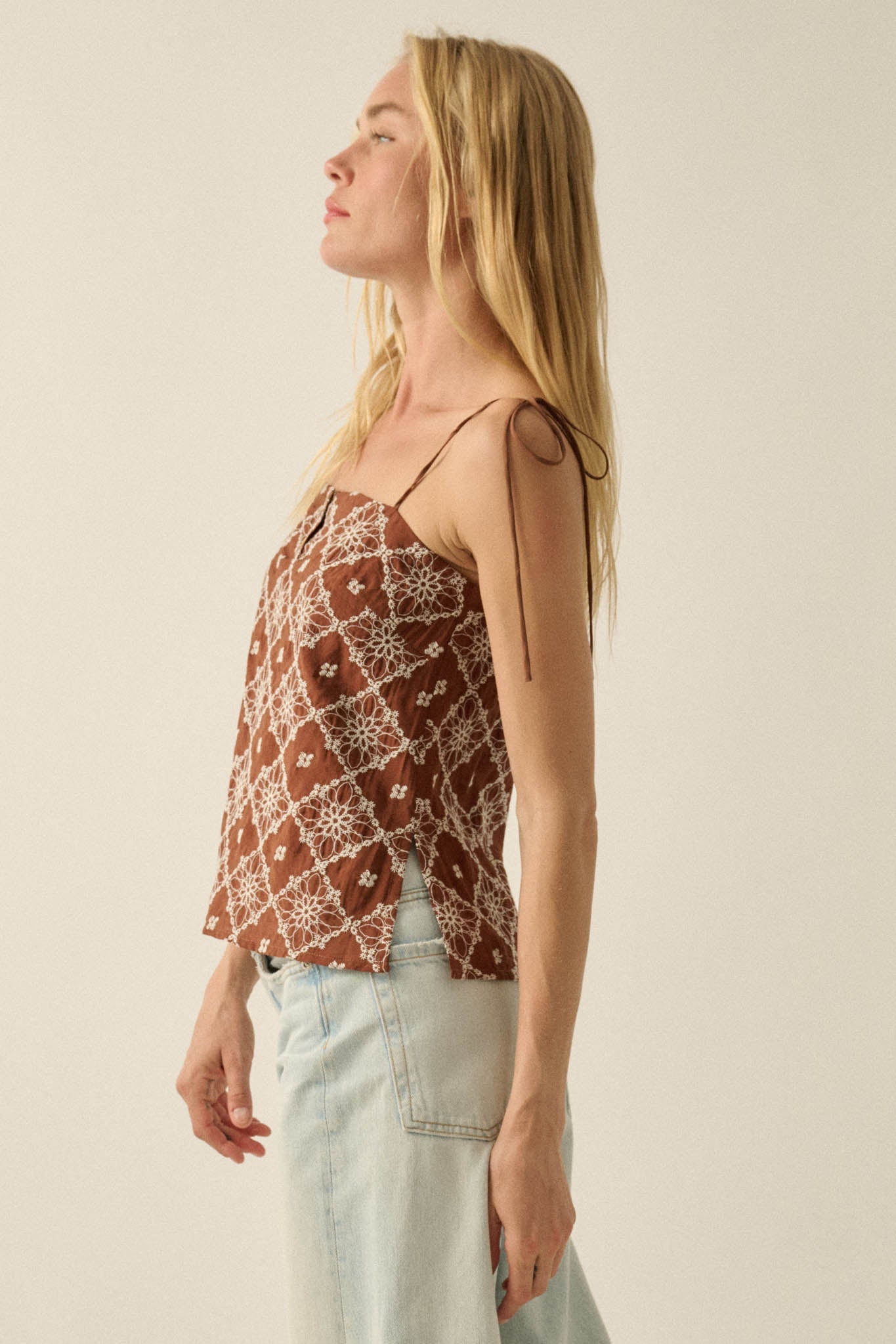 Feeling Flirty Embroidered Straight-Neck Cami Top
