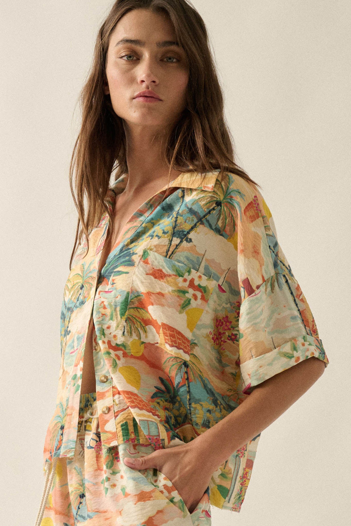 San Juan Serenade Tropical-Print Pocket Shirt