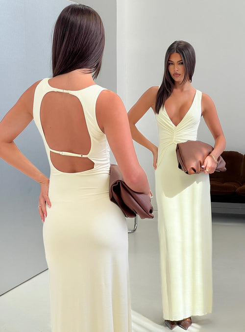 Frederica Plunge Maxi Dress Butter Yellow