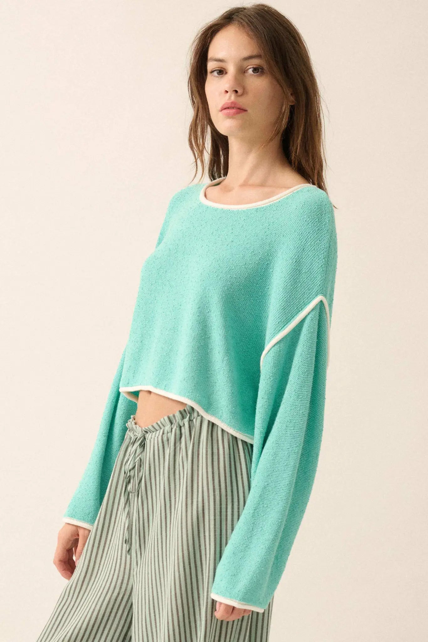 Cuddle Party Cropped Exposed-Seam Sweater
