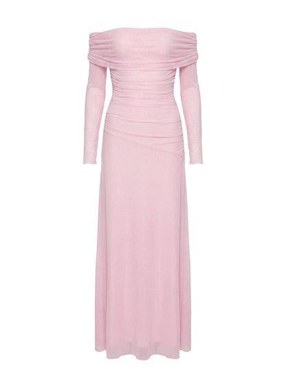 Emorissa Off Shoulder Long Sleeve Maxi Dress Soft Pink