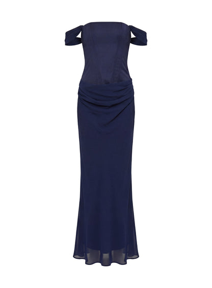 Joslyne Off Shoulder Corset Maxi Dress Navy