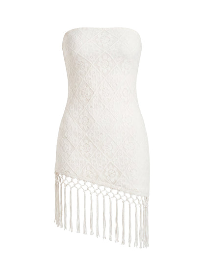 Porcelana Strapless Tassel Mini Dress Cream