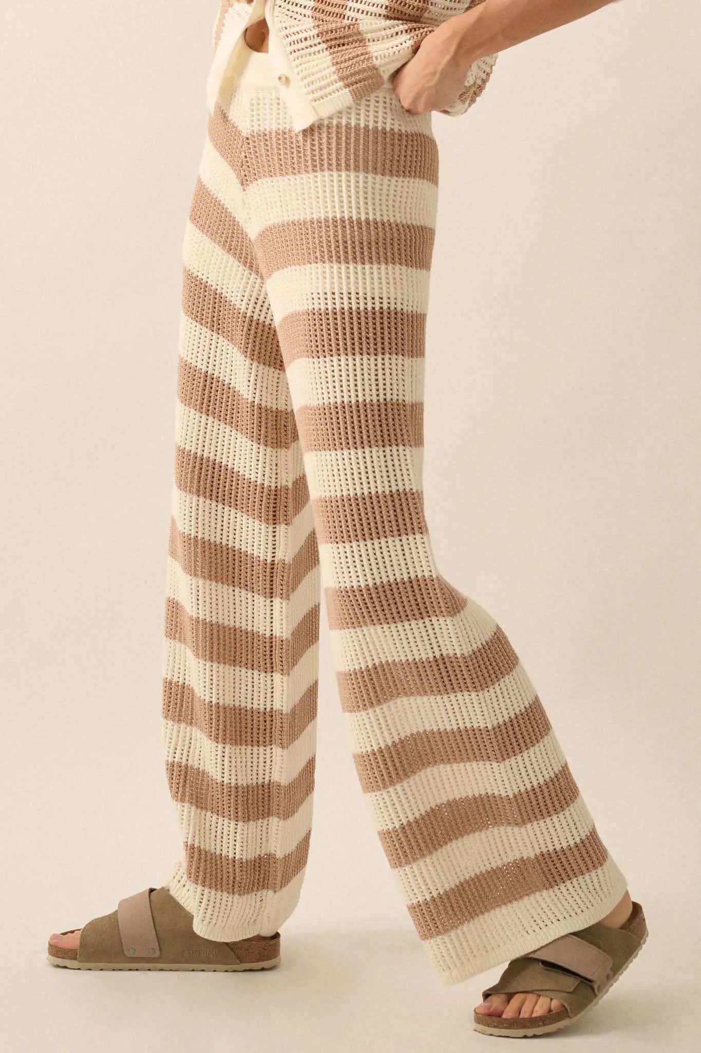 Knit Pick Striped Crochet Knit Sweater Pants