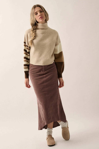 Hold On Striped Colorblock Funnel Neck Sweater