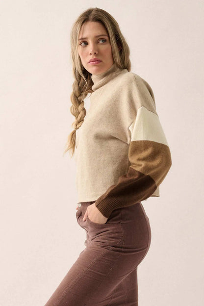 Hold On Striped Colorblock Funnel Neck Sweater