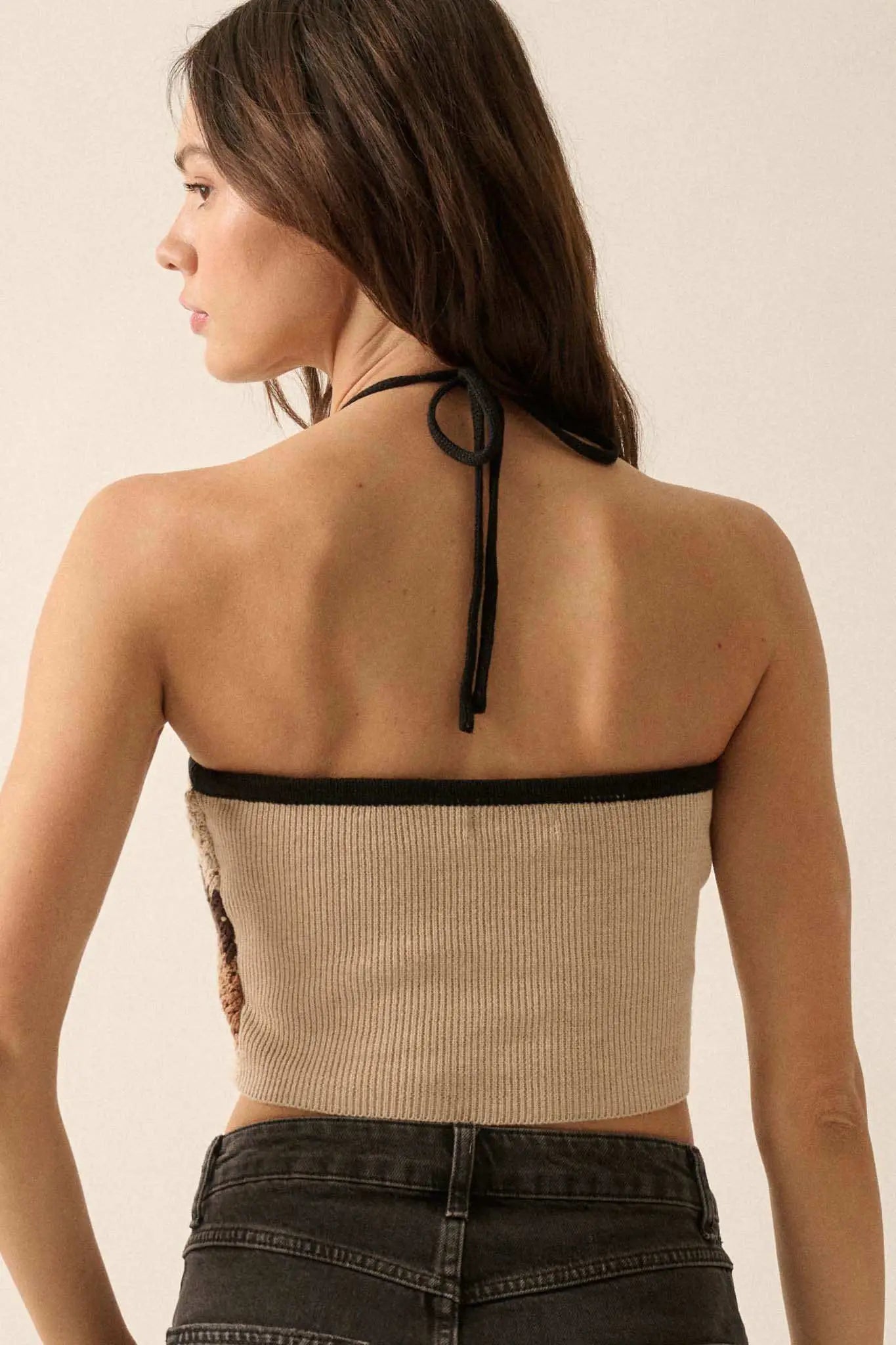 Deep Desert Striped Crochet Handkerchief Halter Top