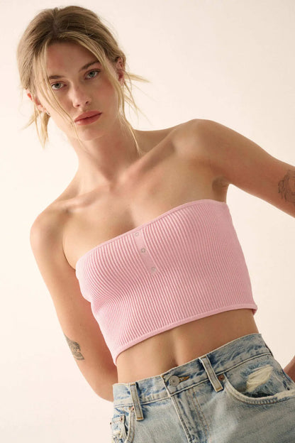 Shaper Fit Rib-Knit Bandeau Tube Top
