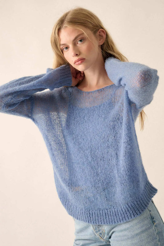 See It Through Layered Open-Knit Sheer Sweater