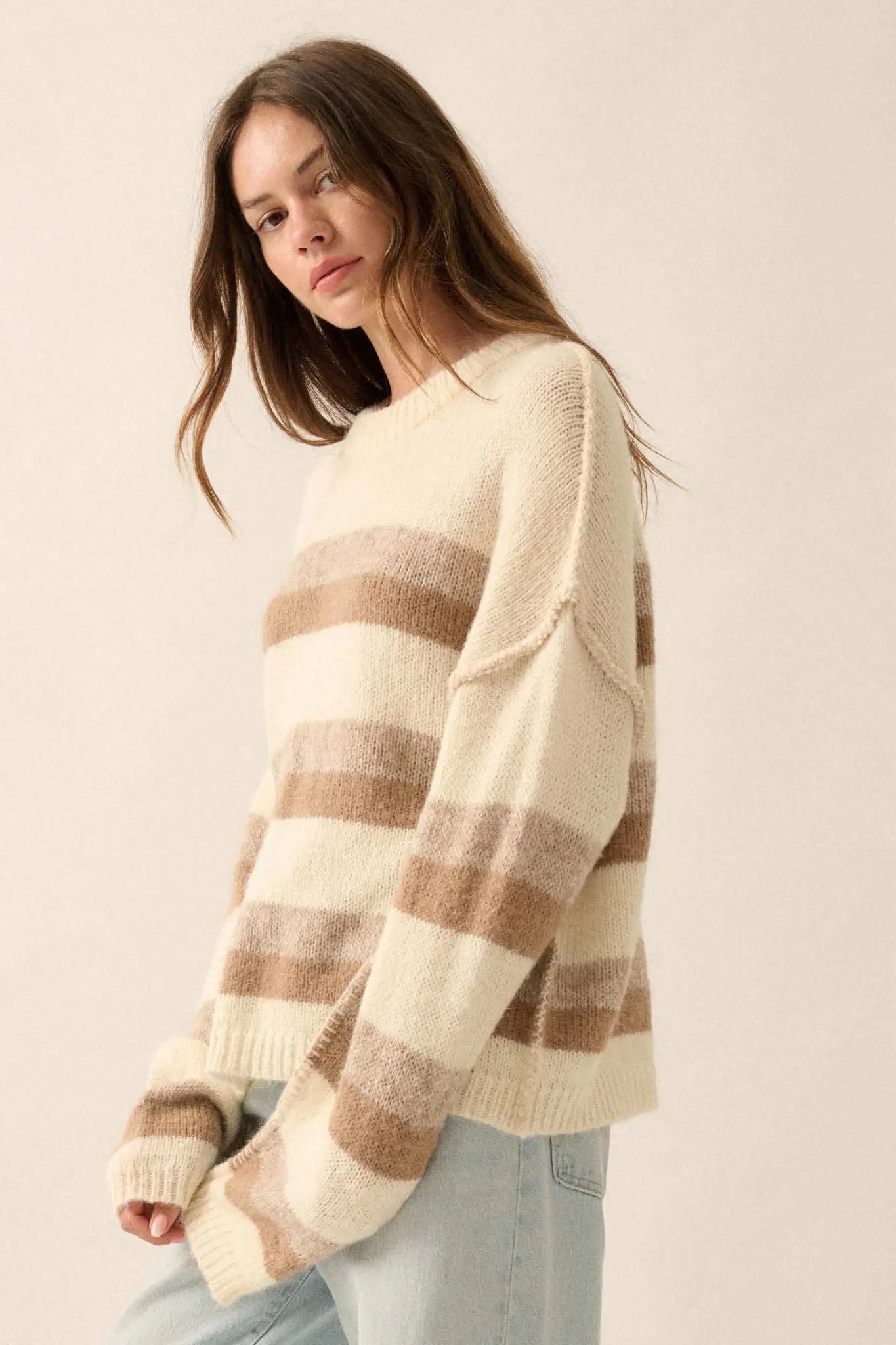 Just My Stripe Exposed-Seam Striped Knit Sweater
