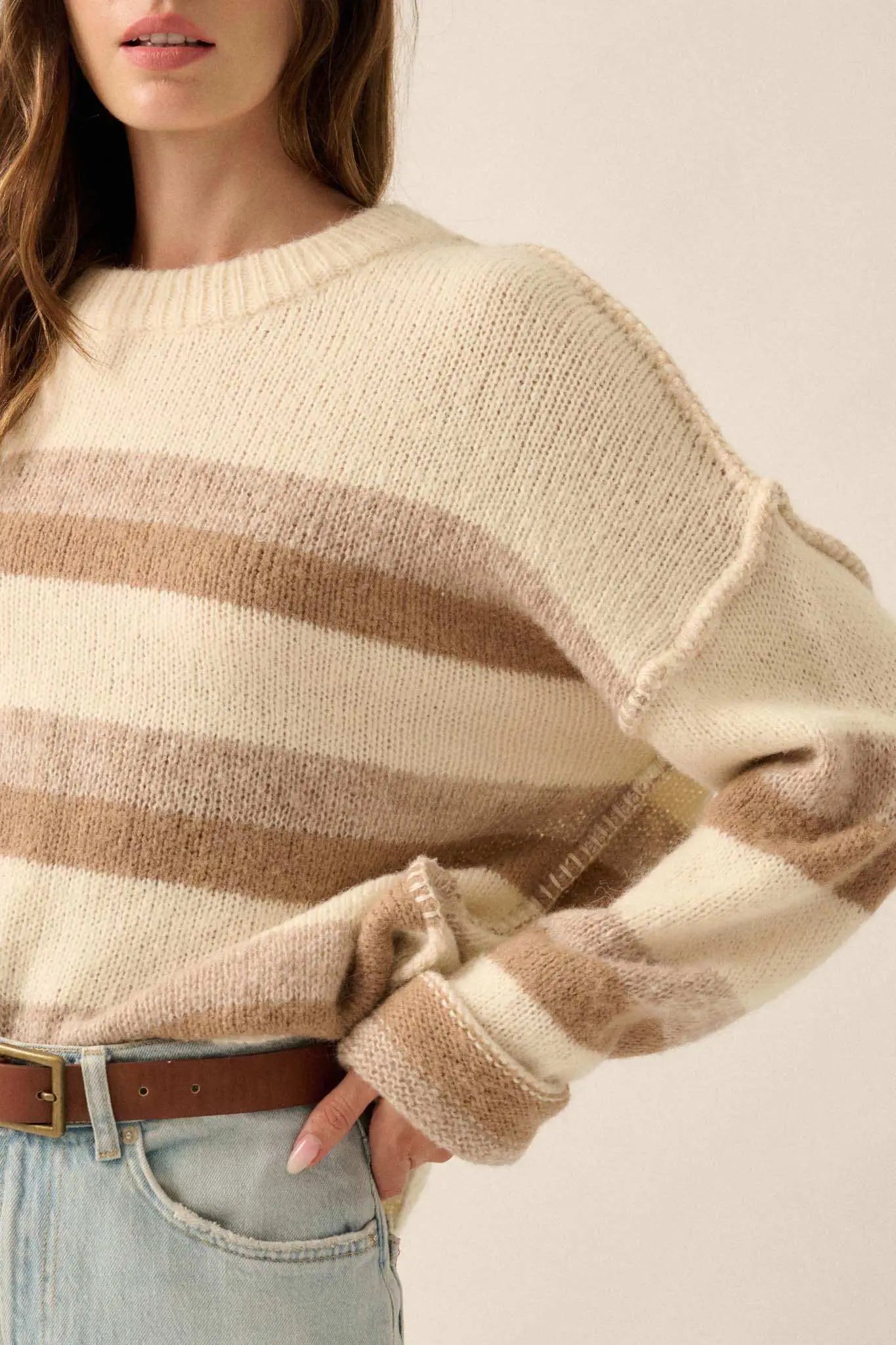 Just My Stripe Exposed-Seam Striped Knit Sweater