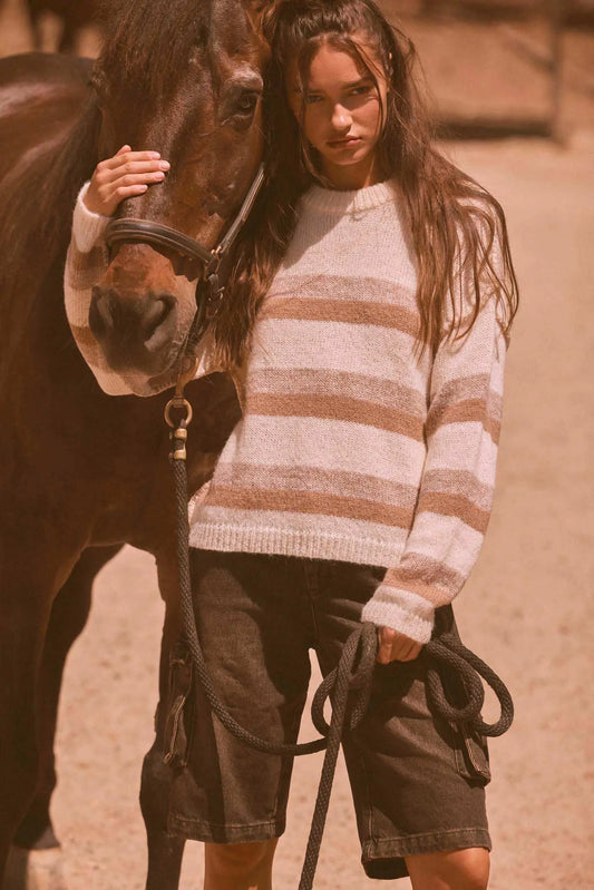 Just My Stripe Exposed-Seam Striped Knit Sweater
