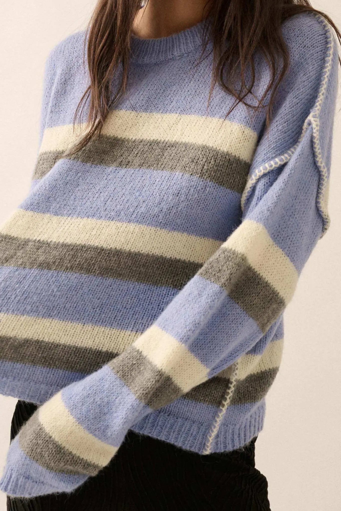 Just My Stripe Exposed-Seam Striped Knit Sweater