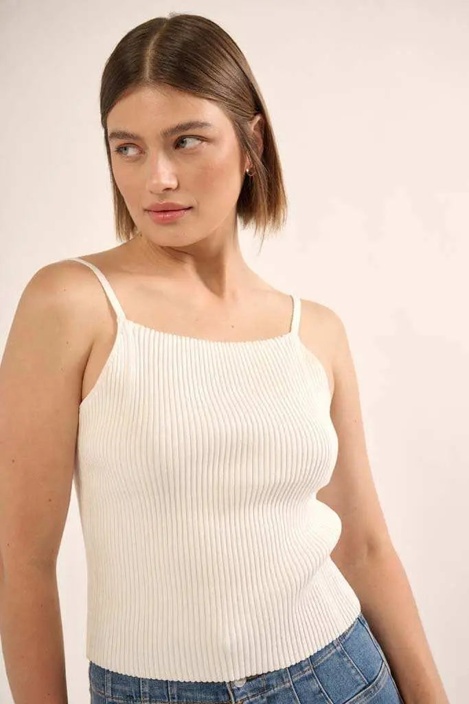 Shaper Fit Straight Neck Rib-Knit Cami Top