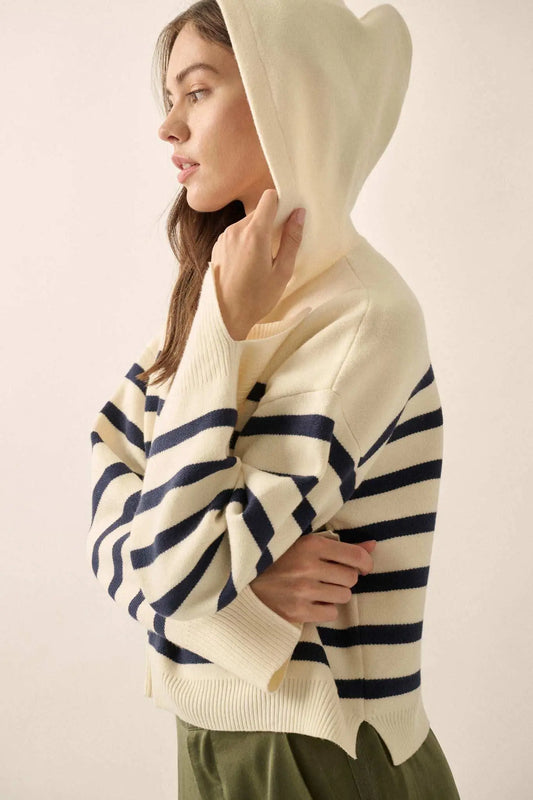 Perfect Storm Nautical-Stripe Hooded Sweater