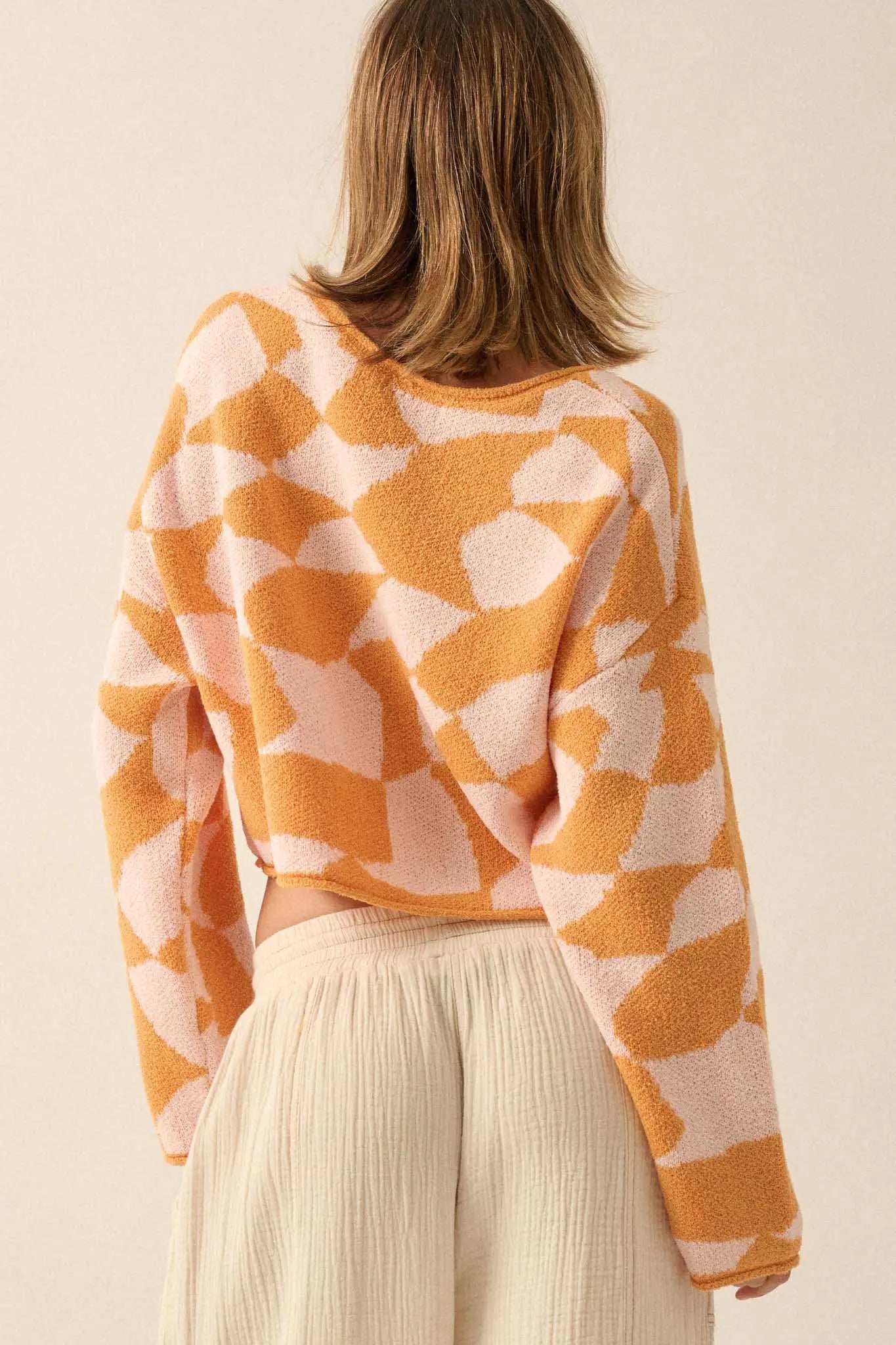Nice Move Abstract Checkerboard Cropped Sweater