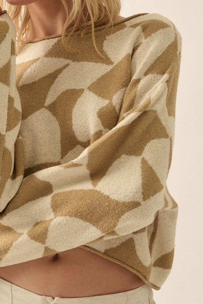 Nice Move Abstract Checkerboard Cropped Sweater