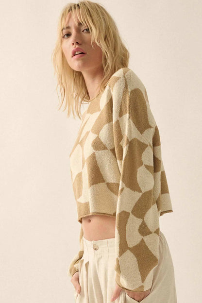 Nice Move Abstract Checkerboard Cropped Sweater