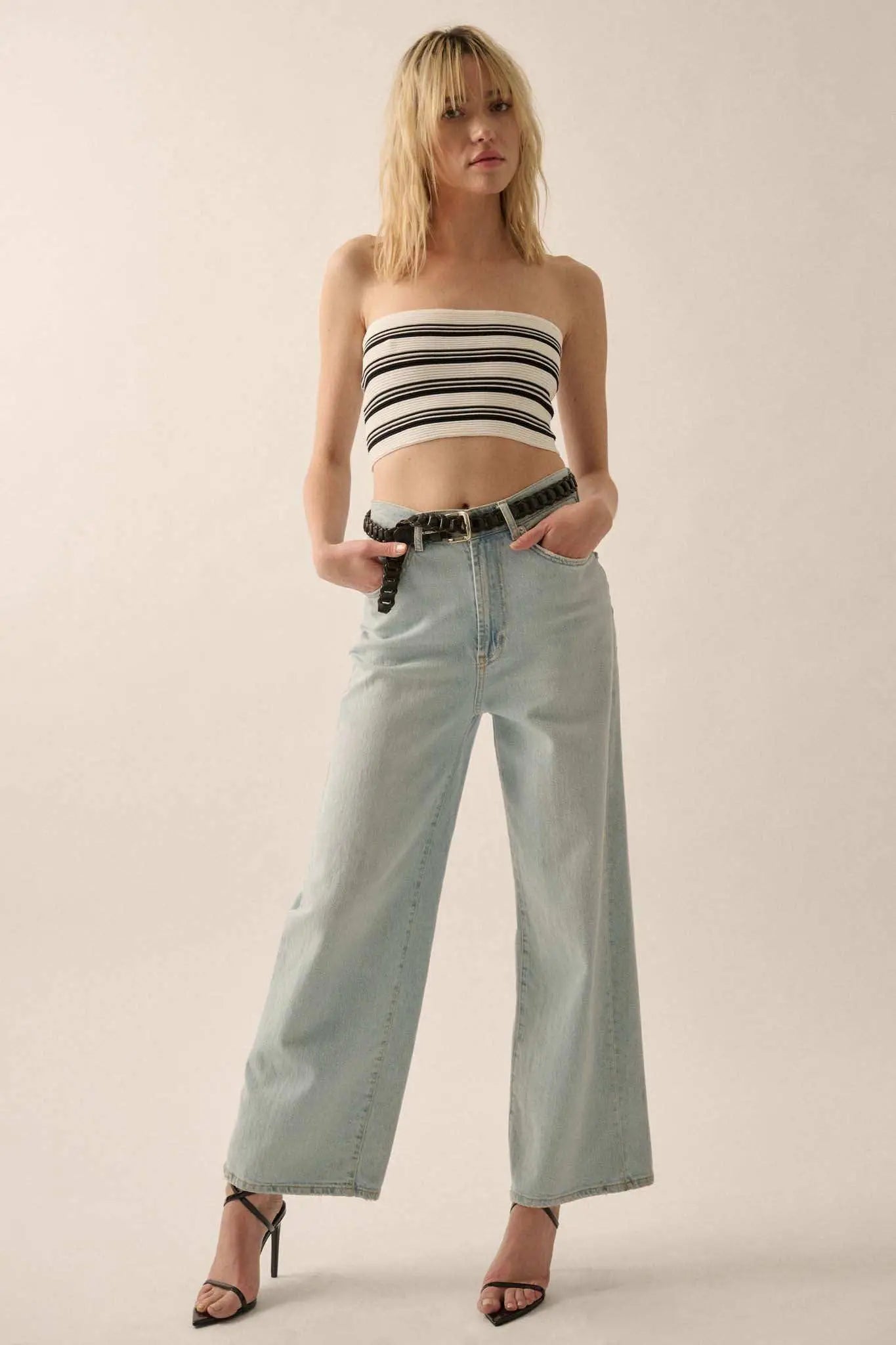 Shaper Fit Striped Rib-Knit Bandeau Tube Top