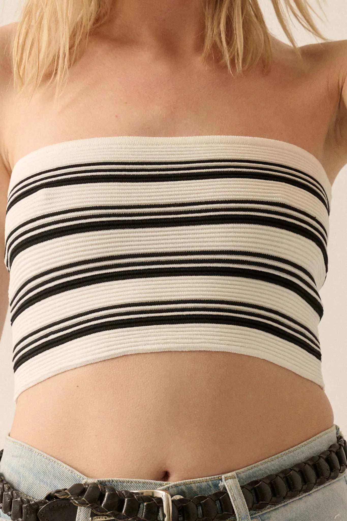 Shaper Fit Striped Rib-Knit Bandeau Tube Top