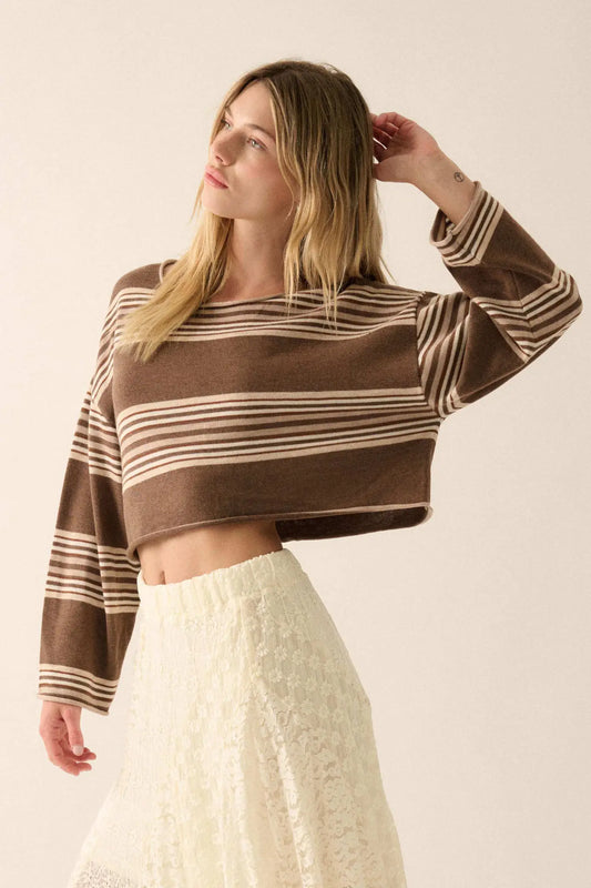 Level Best Striped Rolled-Edge Cropped Sweater