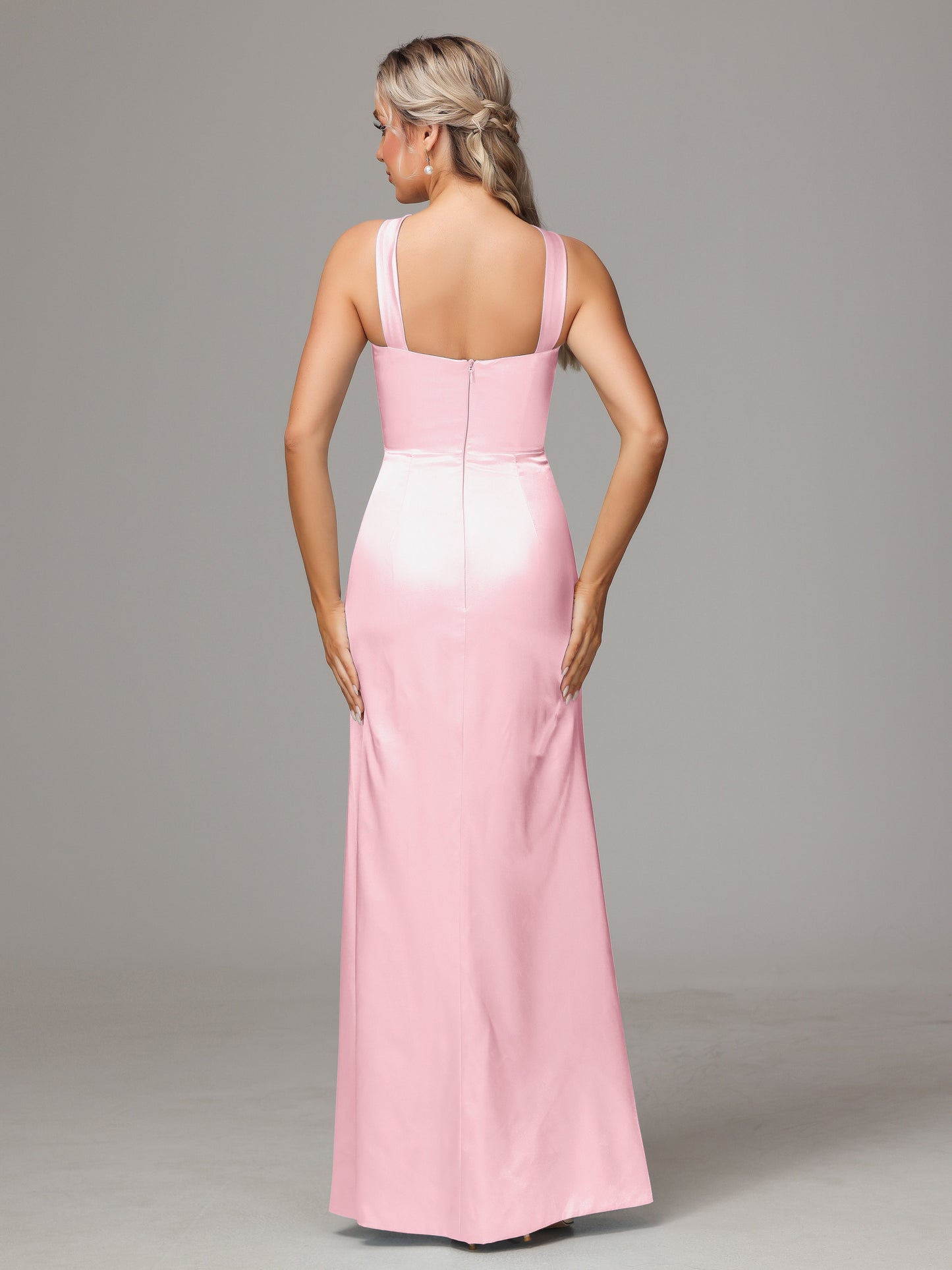 Halter Sleeveless Soft Satin Bridesmaid Dress