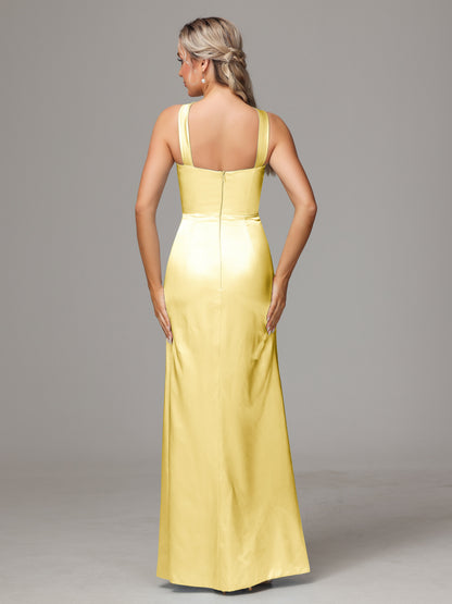 Halter Sleeveless Soft Satin Bridesmaid Dress