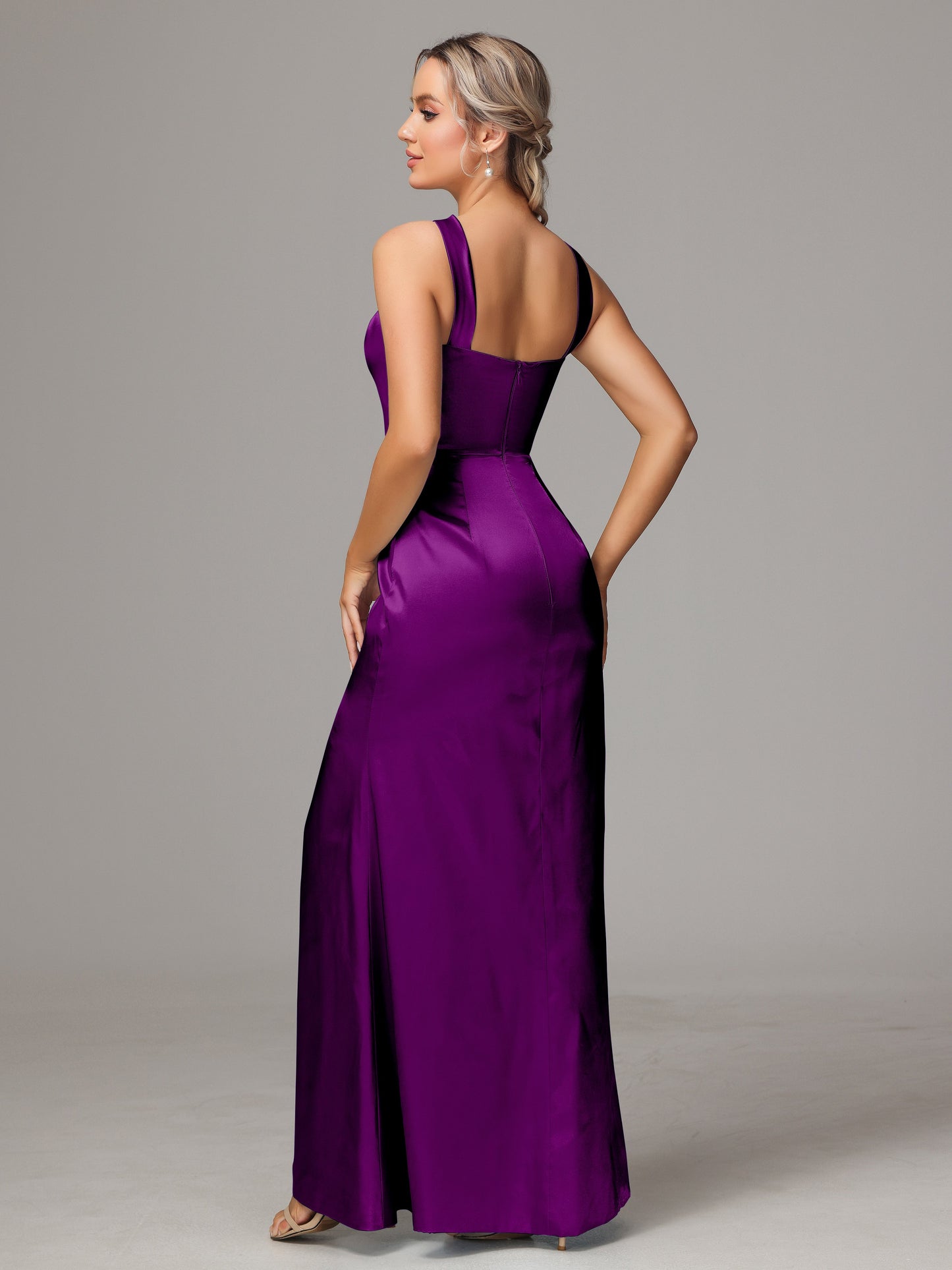 Halter Sleeveless Soft Satin Bridesmaid Dress