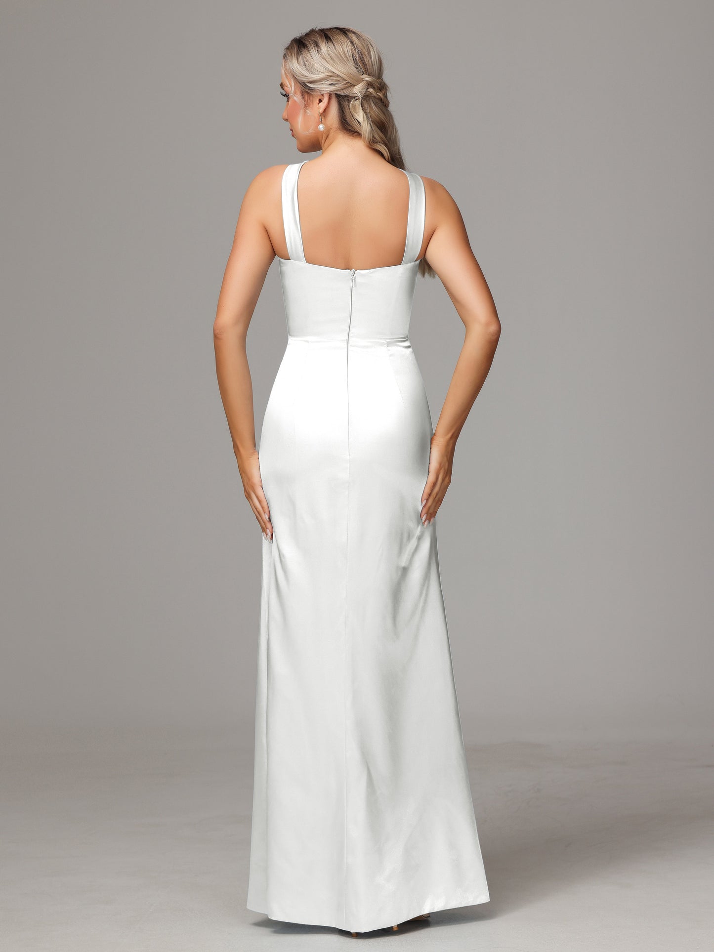 Halter Sleeveless Soft Satin Bridesmaid Dress