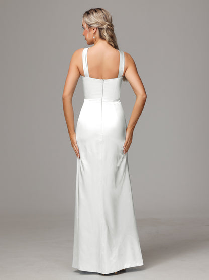Halter Sleeveless Soft Satin Bridesmaid Dress