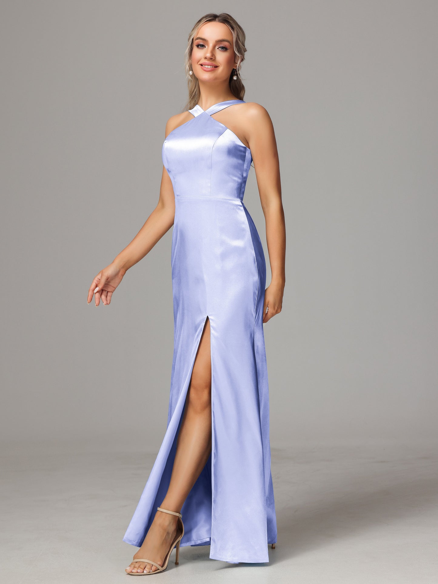 Halter Sleeveless Soft Satin Bridesmaid Dress
