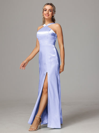Halter Sleeveless Soft Satin Bridesmaid Dress