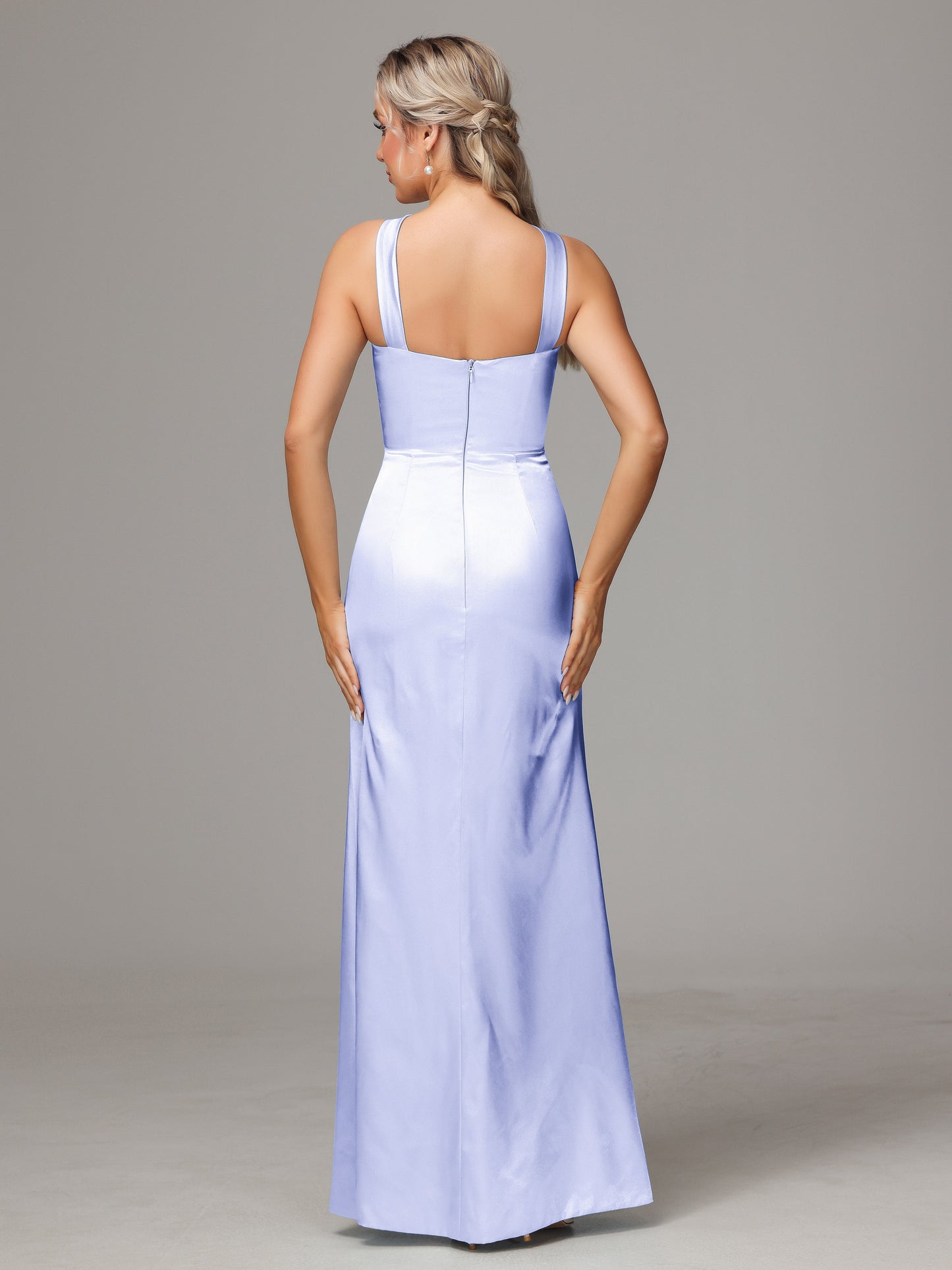 Halter Sleeveless Soft Satin Bridesmaid Dress