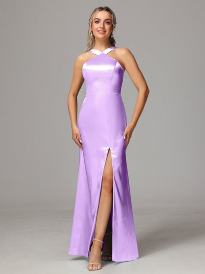 Halter Sleeveless Soft Satin Bridesmaid Dress