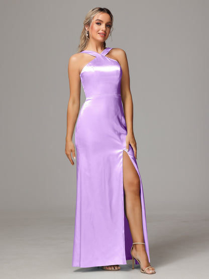 Halter Sleeveless Soft Satin Bridesmaid Dress