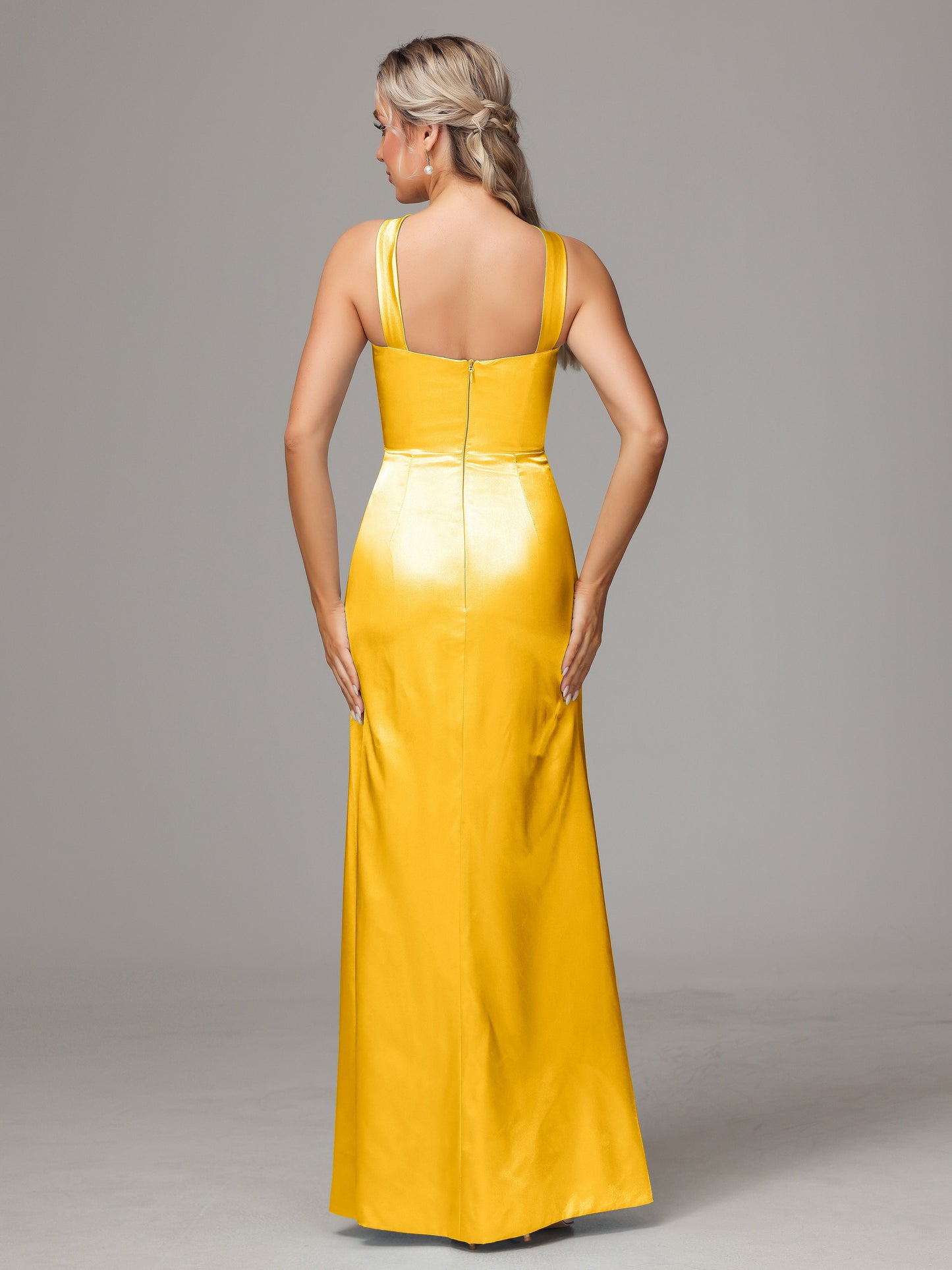 Halter Sleeveless Soft Satin Bridesmaid Dress
