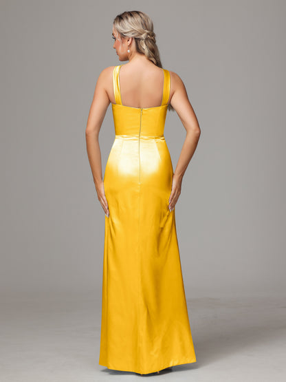 Halter Sleeveless Soft Satin Bridesmaid Dress