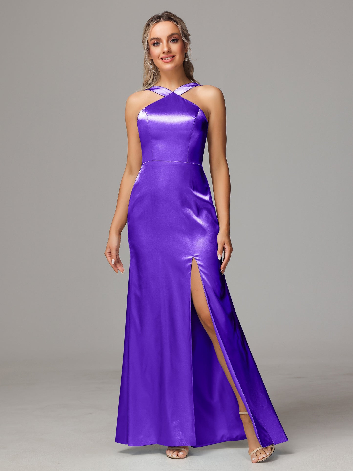Halter Sleeveless Soft Satin Bridesmaid Dress