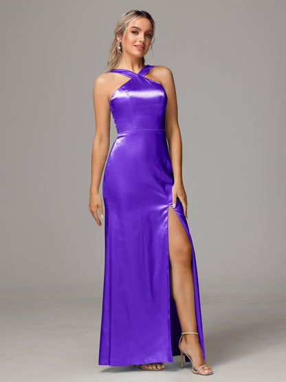 Halter Sleeveless Soft Satin Bridesmaid Dress