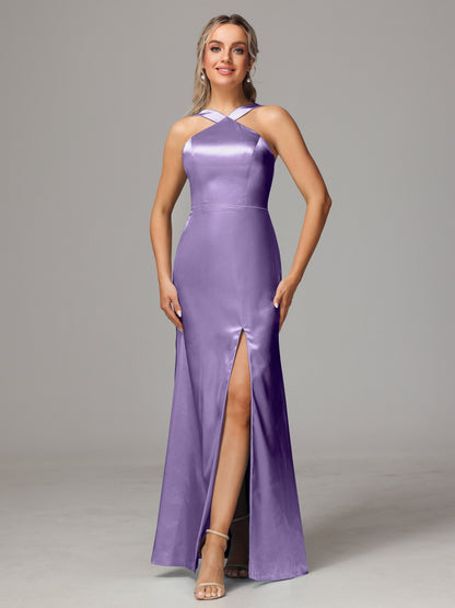Halter Sleeveless Soft Satin Bridesmaid Dress