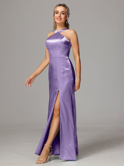 Halter Sleeveless Soft Satin Bridesmaid Dress