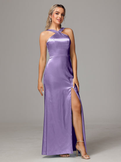 Halter Sleeveless Soft Satin Bridesmaid Dress