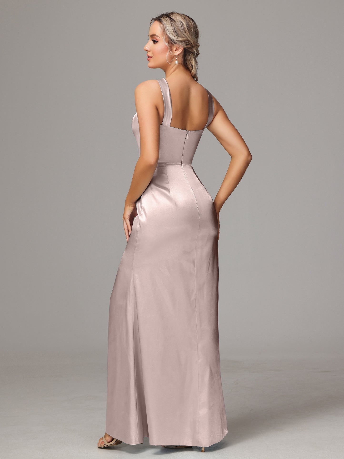 Halter Sleeveless Soft Satin Bridesmaid Dress