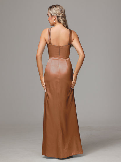 Halter Sleeveless Soft Satin Bridesmaid Dress