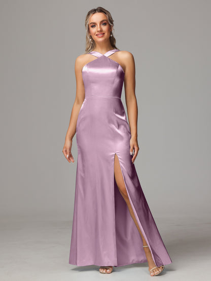 Halter Sleeveless Soft Satin Bridesmaid Dress