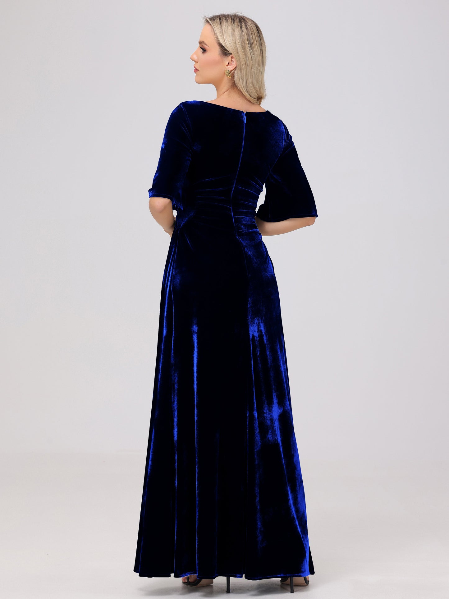 Half Sleeves Square Neck Velvet Bridesmaid Dresses
